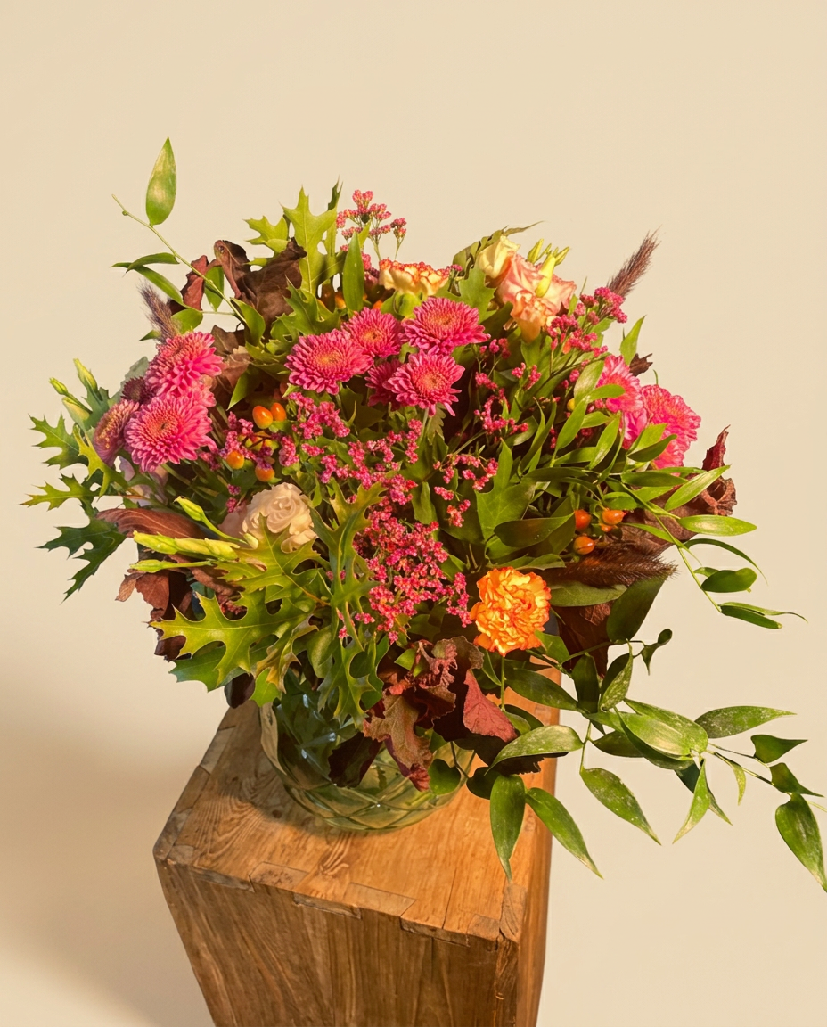 Herfstboeket in glazen vaas