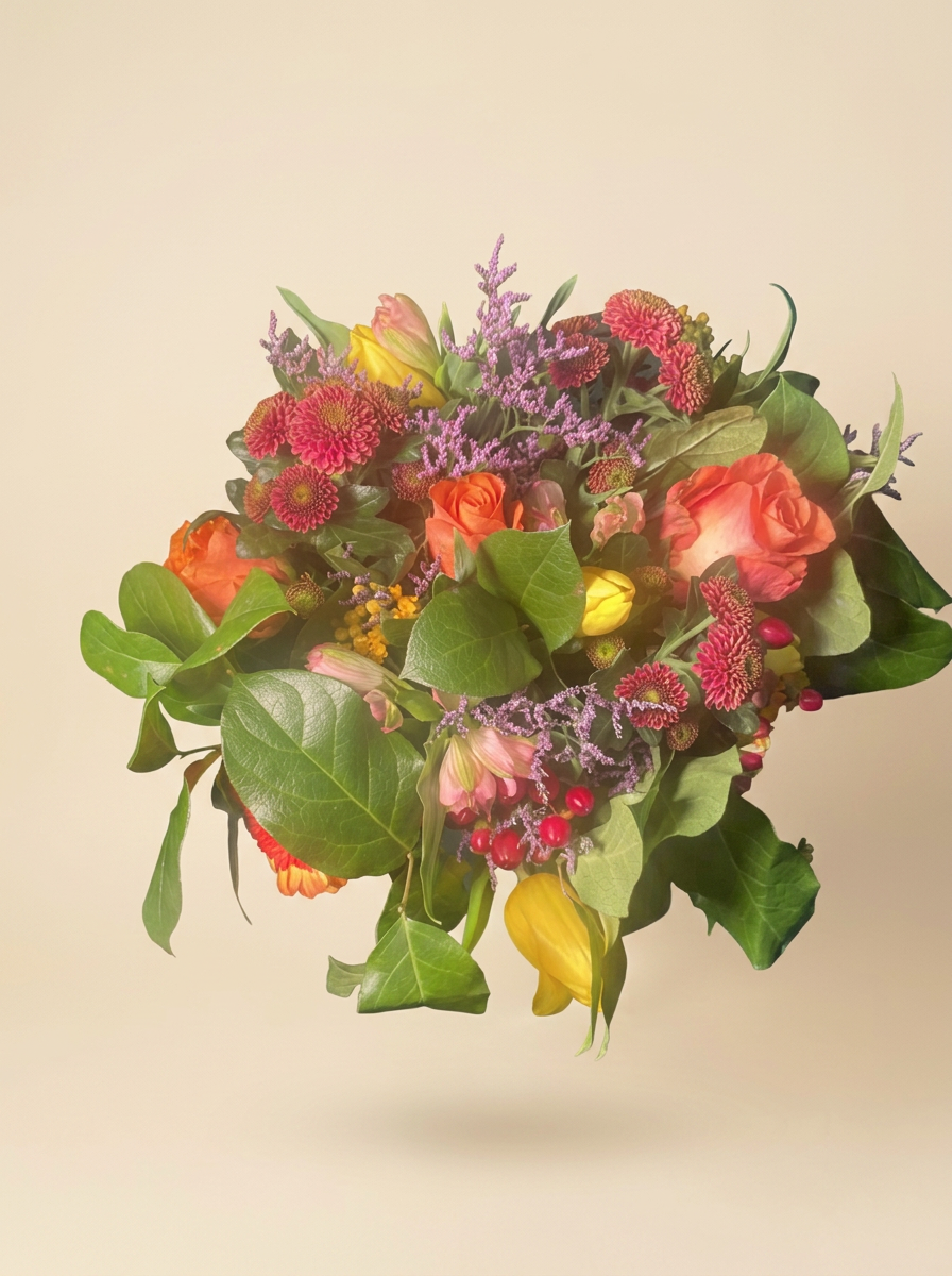 Warm boeket met rozen en tulpen