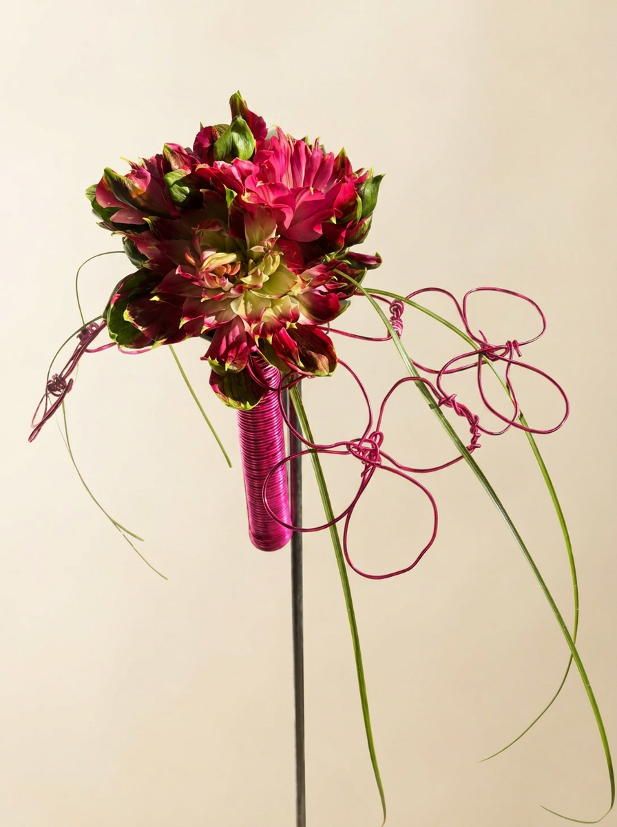 Modern bruidsboeket met draaddetails