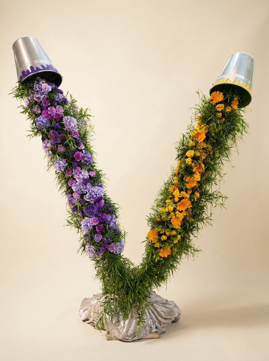 Kleurrijke V-vormige bloemenpilaren